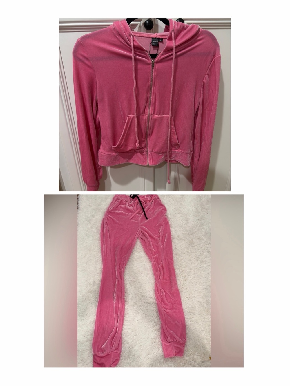 SHEIN Pink Velour Zip Hoodie & Joggers Set